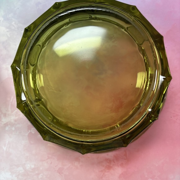 OLIVE FOSTORIA COIN GLASS CANDY DISH WITH LID 6 1/4" X 2" - Picture 7 of 9